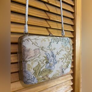 Cream, floral-print crossbody bag